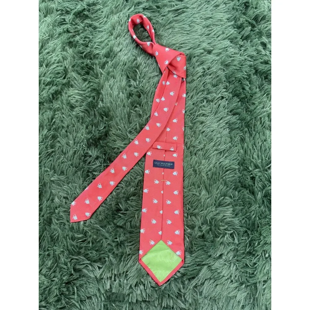 Lilly Pulitzer Vintage Style Coral Fish Print Silk Necktie Men's Tie